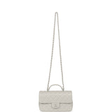 Chanel Small Flap Bag with Top Handle Light Grey Lambskin Lacquered Metal Hardware - Thumbnail View 7