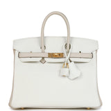 Hermes Special Order (HSS) Birkin 25 White and Trench Clemence Brushed Gold Hardware