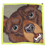 Hermes “Yellowstone Forever Grrrrr!” Marron/Lime/Sapin Silk Scarf 100cm