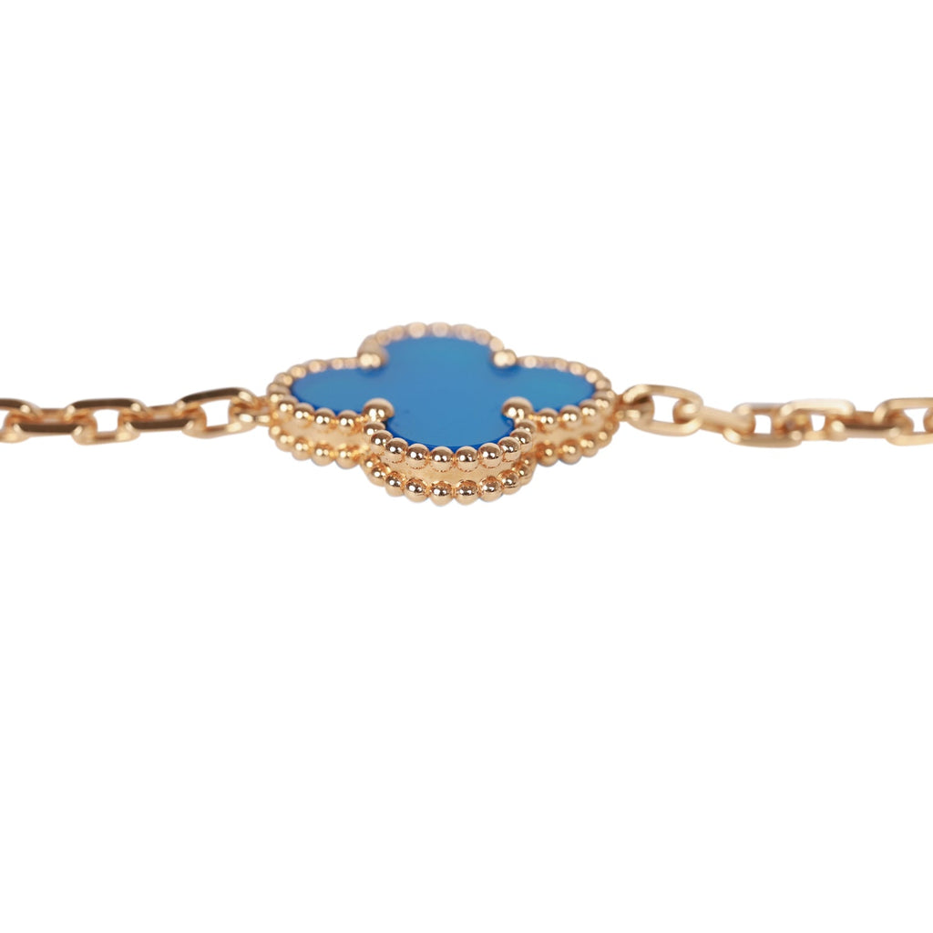 Van Cleef & Arpels Vintage Alhambra 18k Blue Agate 5 Motifs Bracelet