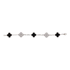 Van Cleef & Arpels Vintage Alhambra 5 Motif Bracelet Onyx 18K White Gold & Diamonds