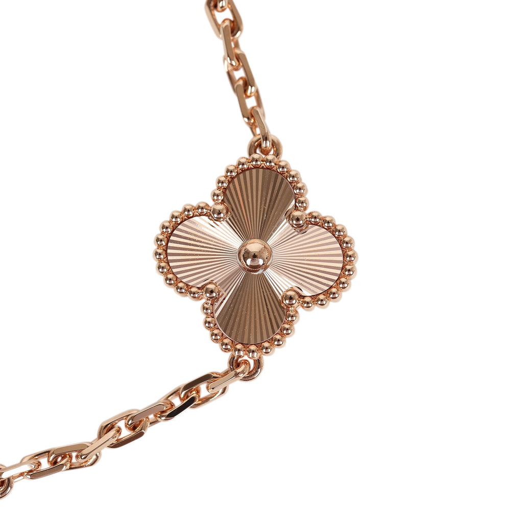 Van Cleef & Arpels Vintage Alhambra 5 Motif Bracelet Carnelian Guilloche 18K Rose Gold Hardware