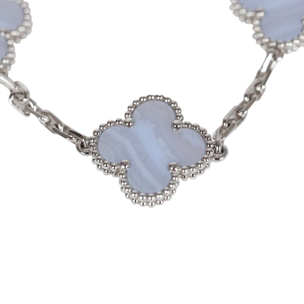 Van Cleef Arpels Vintage Alhambra Motif Bracelet 18K White Gold Chalcedony