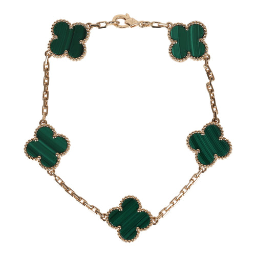 Pre-owned Van Cleef & Arpels Vintage Alhambra 5 Motif Bracelet Malachite 18K Yellow Gold