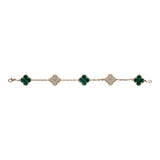 Van Cleef & Arpels Vintage Alhambra 5 Motif Bracelet Malachite & Diamonds 18K Yellow Gold