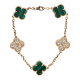 Van Cleef & Arpels Vintage Alhambra 5 Motif Bracelet Malachite & Diamonds 18K Yellow Gold