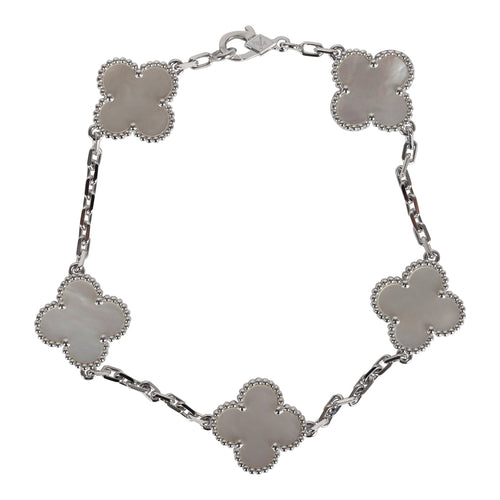 Van Cleef & Arpels Vintage Alhambra 5 Motif Bracelet Mother of Pearl 18K White Gold Hardware