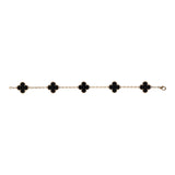 Van Cleef & Arpels Vintage Alhambra 5 Motif Bracelet Onyx 18K Yellow Gold