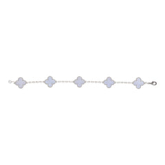 Van Cleef & Arpels Vintage Alhambra 5 Motif Bracelet Chalcedony 18K White Gold Hardware