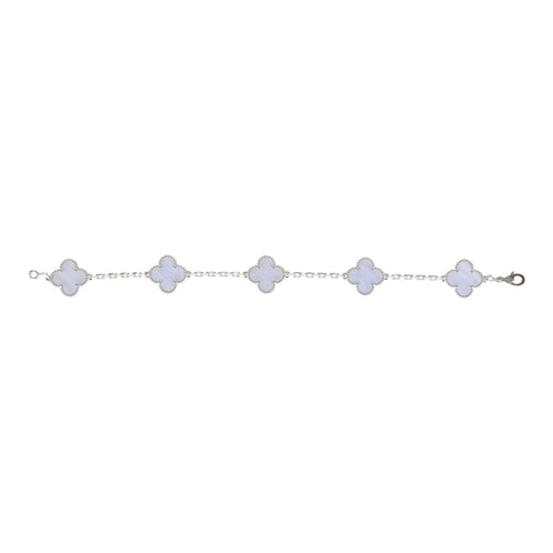 Van Cleef & Arpels Vintage Alhambra 5 Motif Bracelet Chalcedony 18K White Gold Hardware