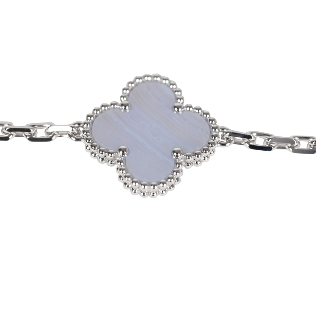 Van Cleef Arpels Vintage Alhambra Motif Bracelet Chalcedony 18K White Gold Hardware
