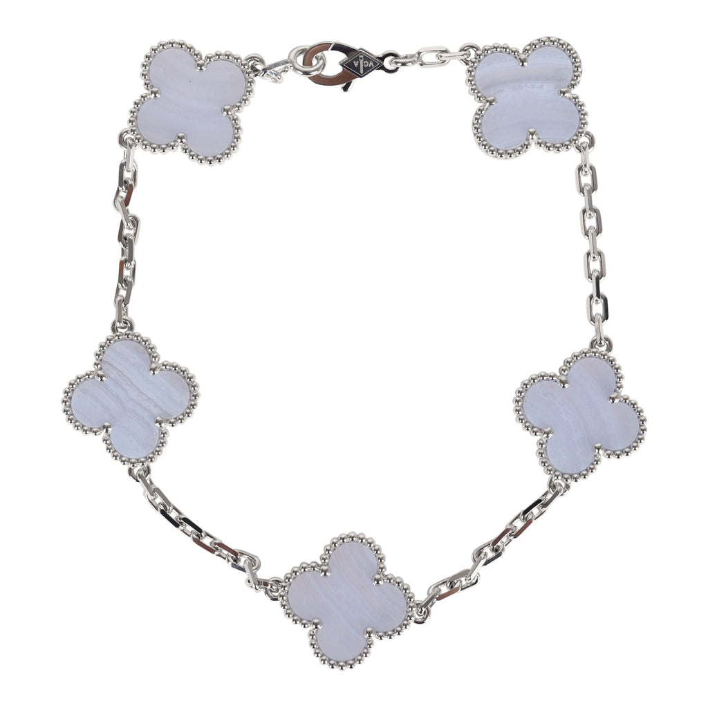 Van Cleef Arpels Vintage Alhambra Motif Bracelet Chalcedony 18K White Gold Hardware
