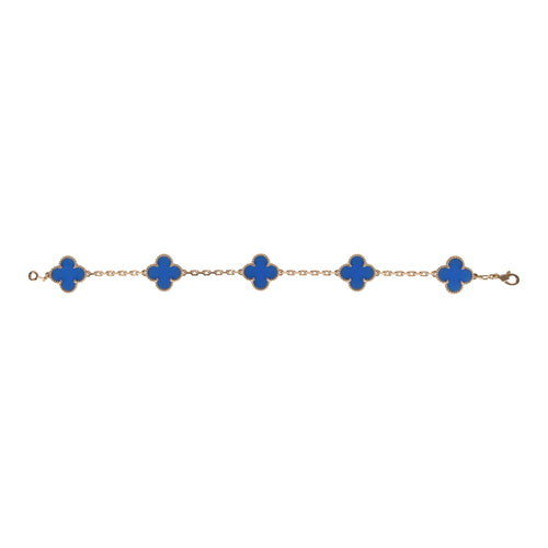 Van Cleef & Arpels Vintage Alhambra 5 Motif Bracelet Blue Agate 18K Yellow Gold Hardware