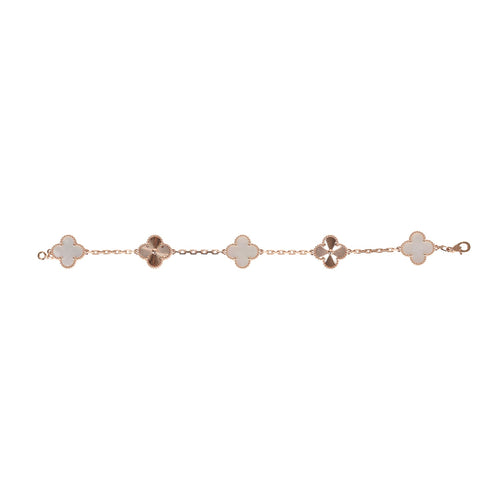 Van Cleef & Arpels Limited Edition Seoul Maison Vintage Alhambra 5 Motif Bracelet White Mother of Pearl & 18K Rose Gold Hardware