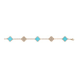 Van Cleef & Arpels Vintage Alhambra 5 Motif Bracelet Turquoise Diamonds & 18K Yellow Gold Hardware