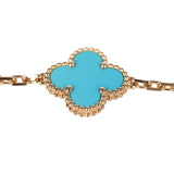 Van Cleef & Arpels Vintage Alhambra 5 Motif Bracelet Turquoise Diamonds & 18K Yellow Gold Hardware