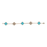 Van Cleef & Arpels Vintage Alhambra 5 Motif Bracelet Turquoise Diamonds & 18K Yellow Gold Hardware