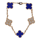 Van Cleef & Arpels Vintage Alhambra 5 Motif Bracelet Lapis Lazuli Diamonds & 18K Yellow Gold Hardware