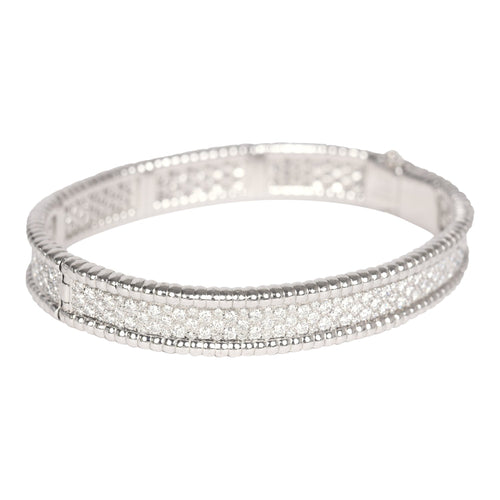 Pre-owned Van Cleef & Arpels Medium Perlee Bracelet Diamonds & 18K White Gold Hardware