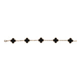 Van Cleef & Arpels Vintage Alhambra 5 Motif Bracelet Onyx 18K Yellow Gold