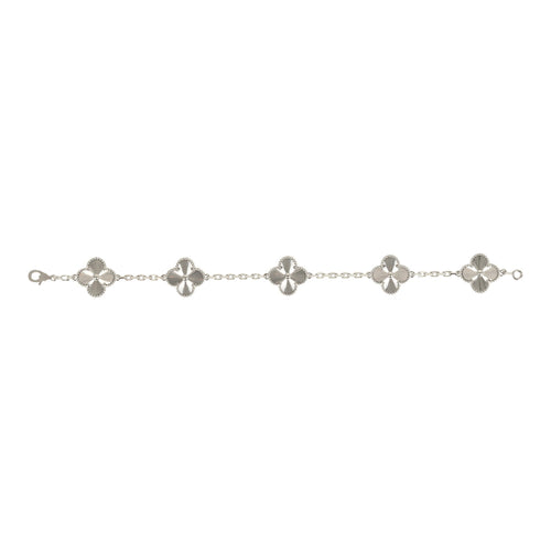 Van Cleef & Arpels Vintage Alhambra 5 Motif Bracelet Guilloché 18K White Gold Hardware
