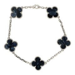Van Cleef & Arpels Vintage Alhambra 5 Motif Bracelet Pietersite 18K White Gold
