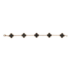 Van Cleef & Arpels Vintage Alhambra 5 Motif Bracelet Silver Obsidian 18K Rose Gold Hardware