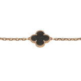 Van Cleef & Arpels Vintage Alhambra 5 Motif Bracelet Silver Obsidian 18K Rose Gold Hardware