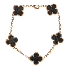 Van Cleef & Arpels Vintage Alhambra 5 Motif Bracelet Silver Obsidian 18K Rose Gold Hardware