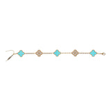 Van Cleef & Arpels Vintage Alhambra 5 Motif Bracelet Turquoise Diamonds & 18K Yellow Gold Hardware