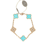 Van Cleef & Arpels Vintage Alhambra 5 Motif Bracelet Turquoise Diamonds & 18K Yellow Gold Hardware