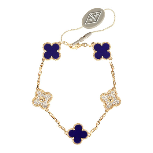 Van Cleef & Arpels Limited Edition "Vendome" Vintage Alhambra Diamond Bracelet and Blue Sevres Porcelain