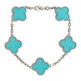 Pre-owned Van Cleef & Arpels Vintage Alhambra 5 Motif Bracelet Turquoise 18K White Gold Hardware