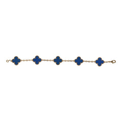 Pre-owned Van Cleef & Arpels Vintage Alhambra 5 Motif Bracelet Blue Agate 18K Yellow Gold Hardware