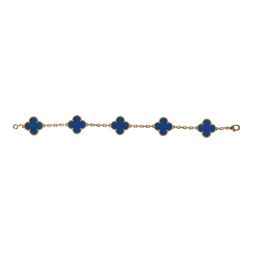 Pre-owned Van Cleef & Arpels Vintage Alhambra 5 Motif Bracelet Blue Agate 18K Yellow Gold Hardware