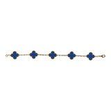 Pre-owned Van Cleef & Arpels Vintage Alhambra 5 Motif Bracelet Blue Agate 18K Yellow Gold Hardware
