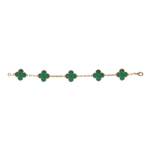 Van Cleef & Arpels Vintage Alhambra 5 Motif Bracelet Malachite 18K Yellow Gold Hardware