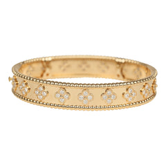 Pre-owned Van Cleef & Arpels Medium Perlee Diamond Bracelet 18K Yellow Gold Hardware