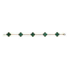 Van Cleef & Arpels Vintage Alhambra 5 Motif Bracelet Malachite 18K Yellow Gold Hardware