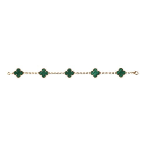 Van Cleef & Arpels Vintage Alhambra 5 Motif Bracelet Malachite 18K Yellow Gold Hardware
