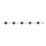 Van Cleef & Arpels Vintage Alhambra 5 Motif Bracelet Malachite 18K Yellow Gold Hardware
