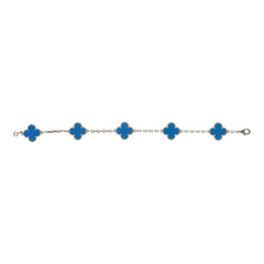Pre-owned Van Cleef & Arpels Vintage Alhambra 5 Motif Bracelet Blue Agate 18K White Gold Hardware