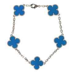 Pre-owned Van Cleef & Arpels Vintage Alhambra 5 Motif Bracelet Blue Agate 18K White Gold Hardware