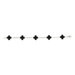Pre-owned Van Cleef & Arpels Vintage Alhambra 5 Motif Bracelet Onyx 18K White Gold Hardware