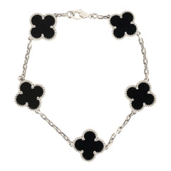 Pre-owned Van Cleef & Arpels Vintage Alhambra 5 Motif Bracelet Onyx 18K White Gold Hardware