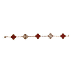 Van Cleef & Arpels Vintage Alhambra 5 Motifs Bracelet Carnelian Guilloche 18K Rose Gold Hardware