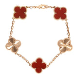 Van Cleef & Arpels Vintage Alhambra 5 Motifs Bracelet Carnelian Guilloche 18K Rose Gold - Thumbnail View 1