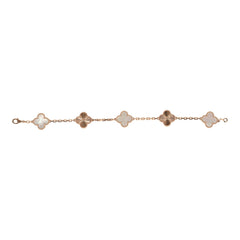 Van Cleef & Arpels Limited Edition Seoul Maison Vintage Alhambra 5 Motif Bracelet White Mother of Pearl & 18K Rose Gold Hardware