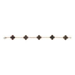Van Cleef & Arpels Vintage Alhambra 5 Motif Bracelet Silver Obsidian 18K Rose Gold