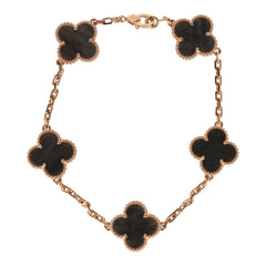 Van Cleef & Arpels Vintage Alhambra 5 Motif Bracelet Silver Obsidian 18K Rose Gold